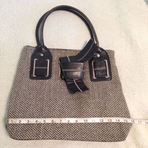 Tommy Hilfiger Y2K Chevron print tweed top handle bag faux bow large brown - Picture 5 of 8